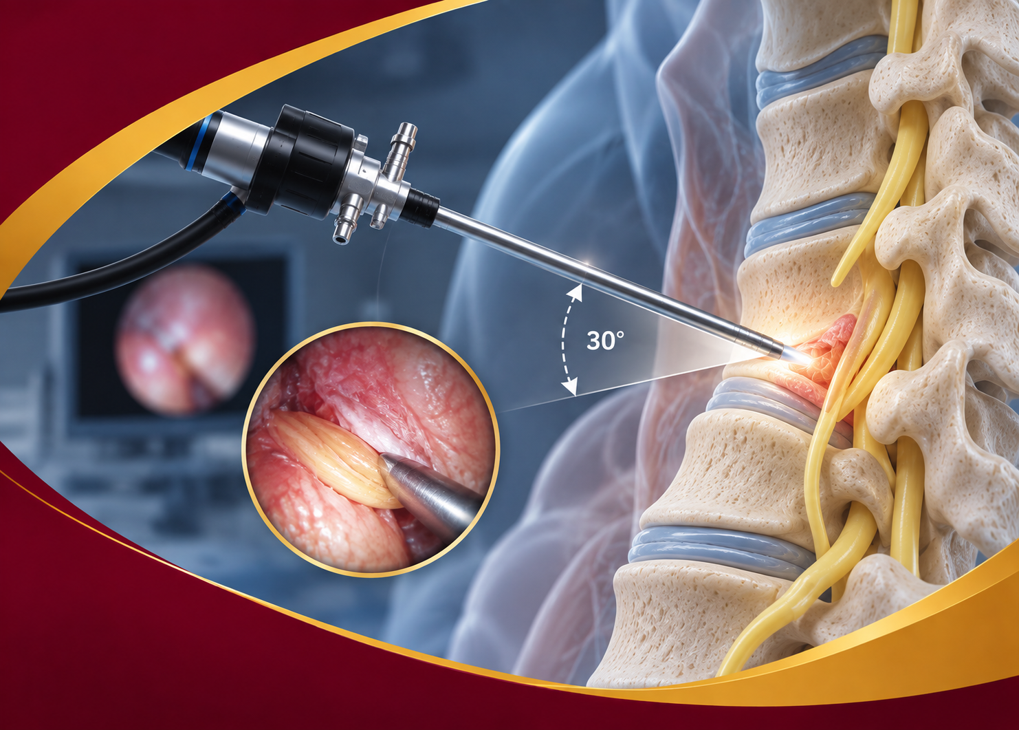 Illustration of 30 degree endoscopic procedures.
