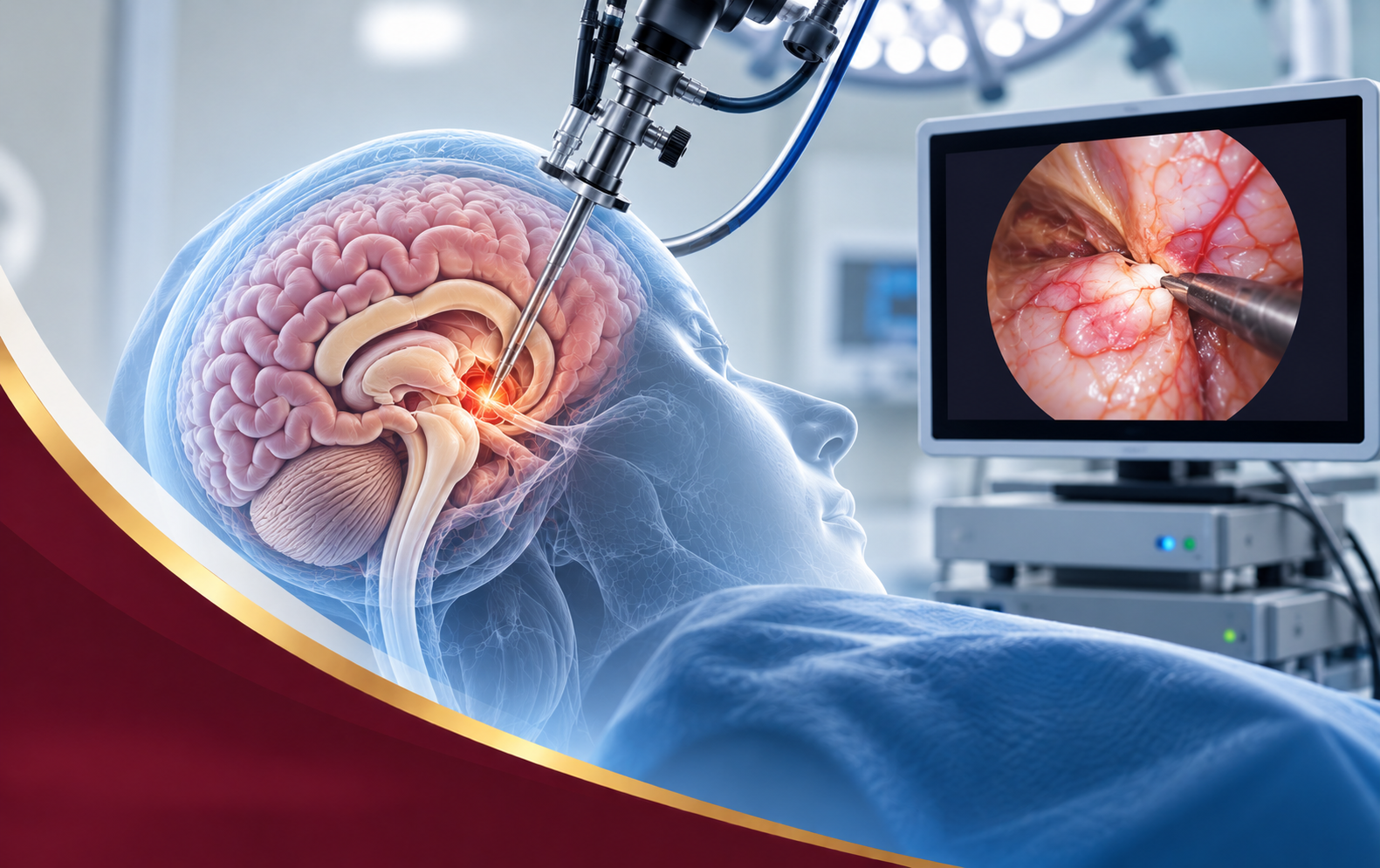 Illustration of 30-degree endoscopic visualization during a spine procedure.