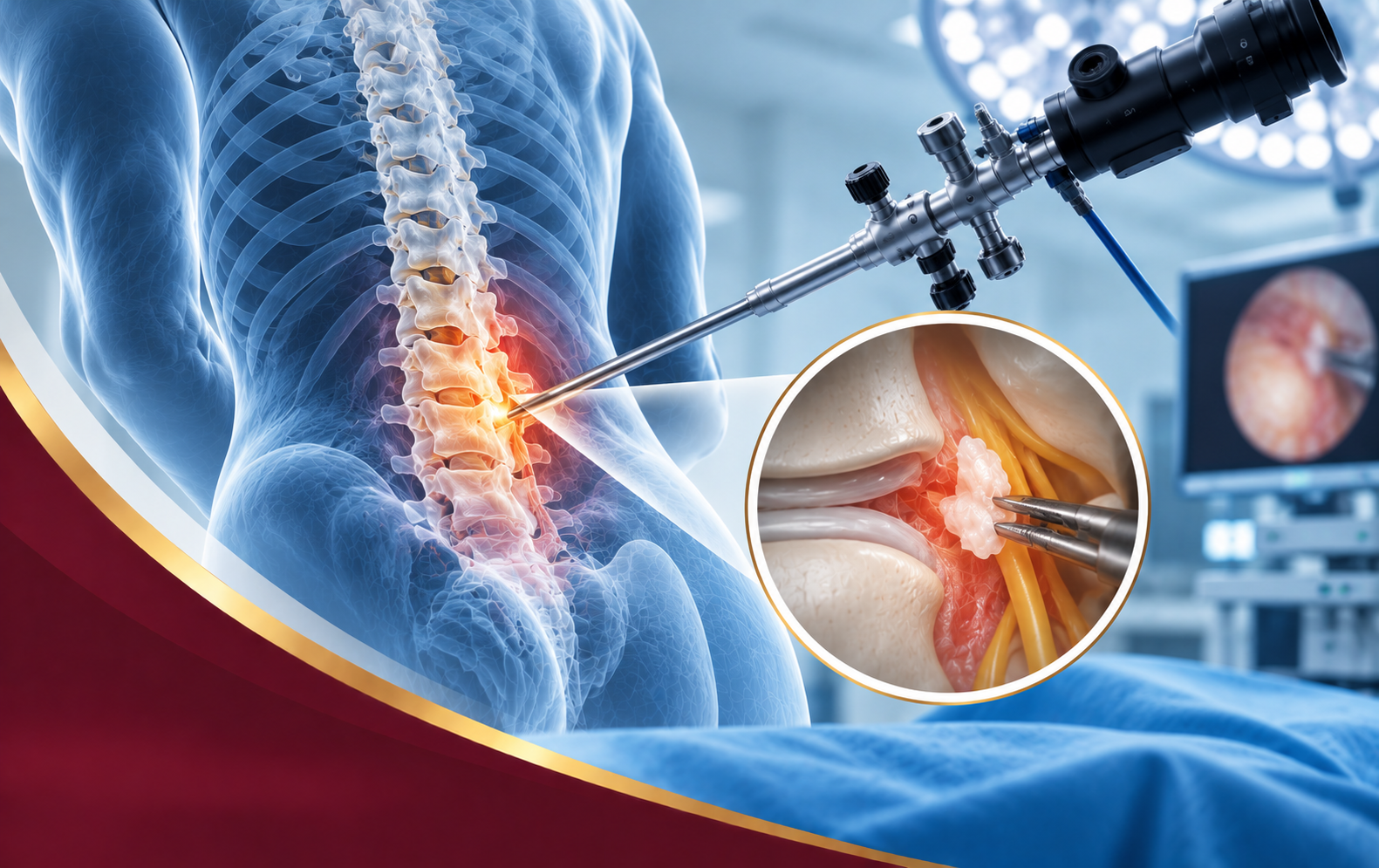Illustration of a minimally invasive spine surgery approach.